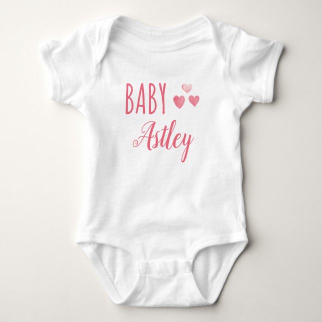Personalised Baby girl Hearts name  Baby Bodysuit (Front)