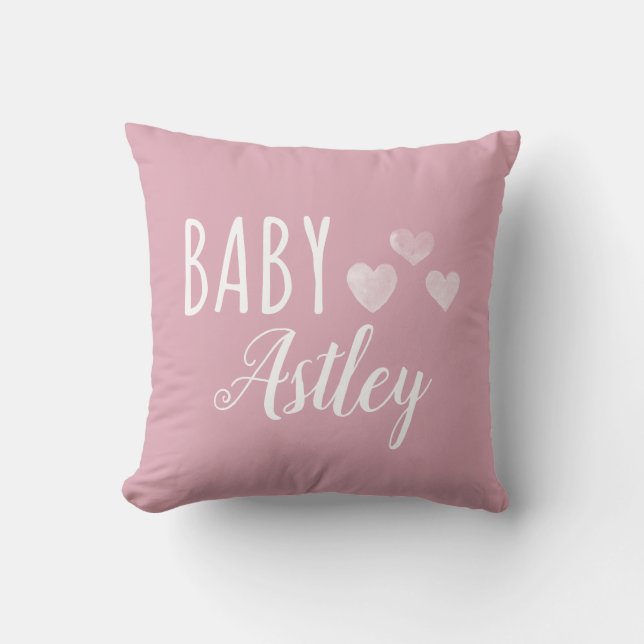 Personalised Baby girl Hearts name Cushion (Front)
