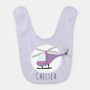 Personalised Baby Girl Helicopter Aircraft & Name Bib