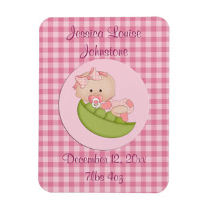 Personalised Baby Girl in a Pod Pink Announcement Magnet