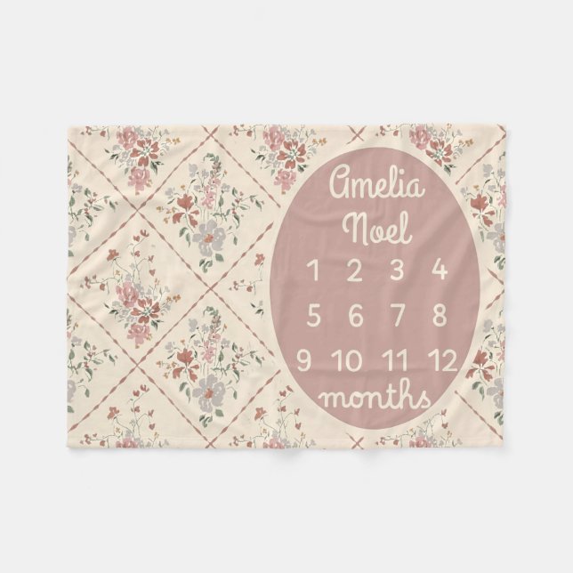 Personalised Baby Girl Milestone Blanket Customise (Front (Horizontal))