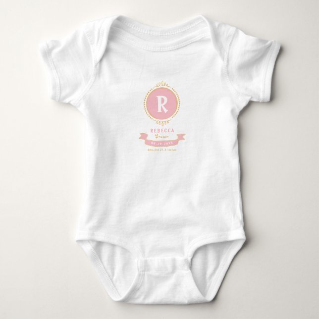 Personalised baby girl monogram keepsakes bodysuit (Front)