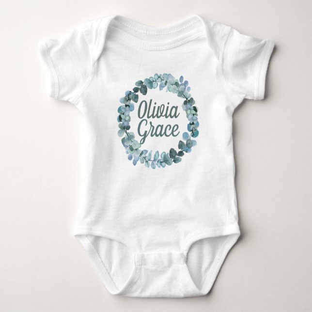 Personalised Baby Girl Name with Floral Wreath Baby Bodysuit (Front)