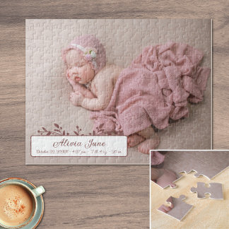Personalised Baby Girl Photo Birth Announcement Jigsaw Puzzle