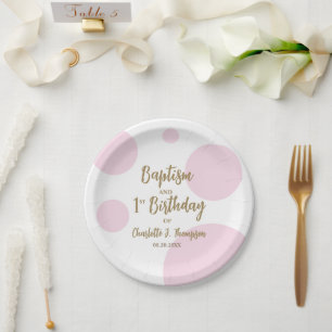 Personalised Baby Girl Pink Baptism & gold Custom Paper Plate