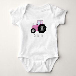 Personalised Baby Girl Pink Farm Tractor with Name Bodysuit