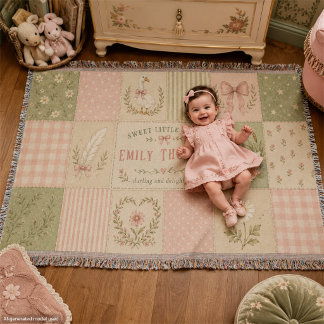 Personalised Baby Girl Silly Goose Patchwork Throw Blanket