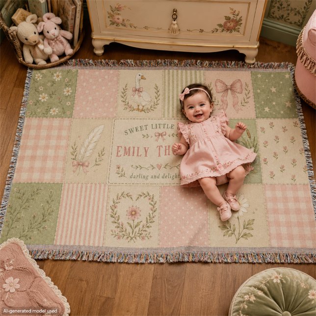 Personalised Baby Girl Silly Goose Patchwork Throw Blanket (Creator Uploaded)