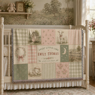 Personalised Baby Girl Storybook Lamb Farmyard Throw Blanket