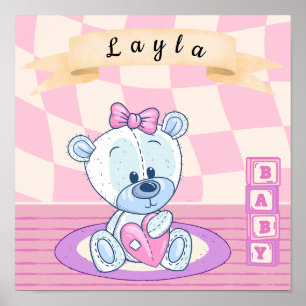 Personalised Baby Girl Teddy Bear Nursery Poster