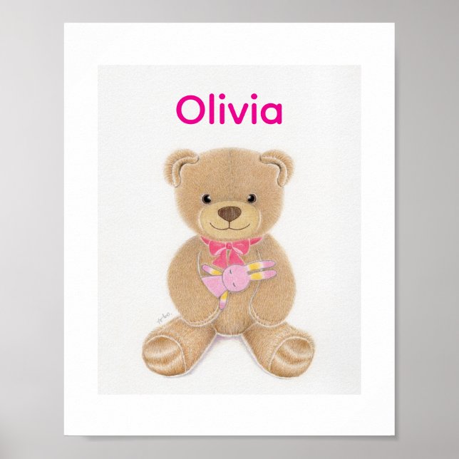 Personalised Baby Girl Teddy Bear Nursey Poster (Front)