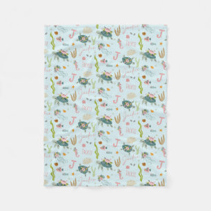 Personalised Baby Girl Turtle 30x40 Fleece Blanket