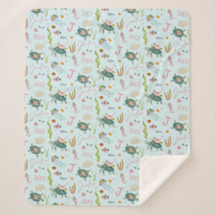 Personalised Baby Girl Turtle 50x60 Sherpa Blanket