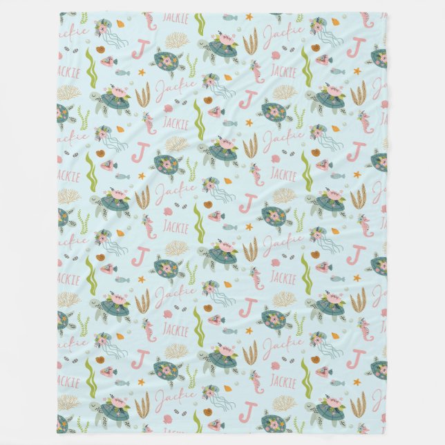 Personalised Baby Girl Turtle | 60x80 Fleece (Front)