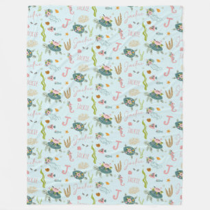Personalised Baby Girl Turtle 60x80 Fleece Blanket