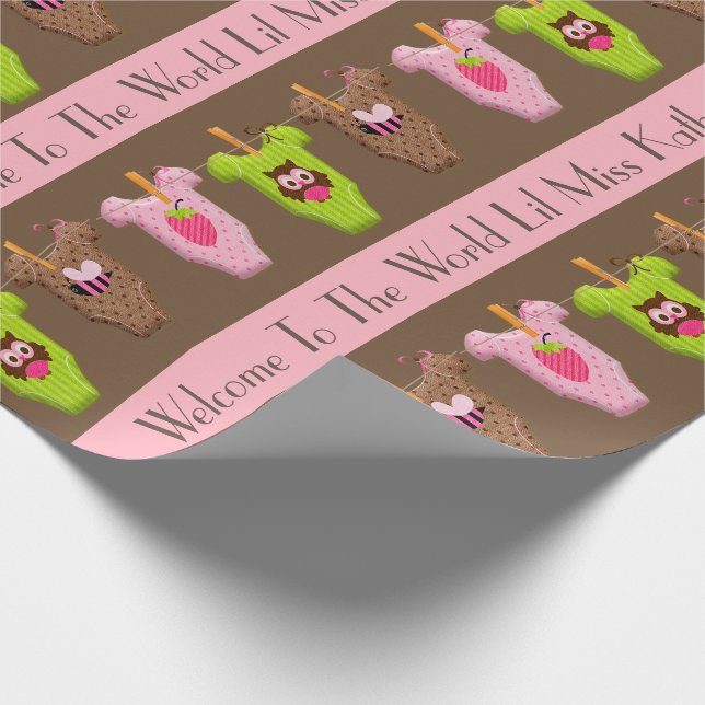 Personalised Baby Girl Wrapping Paper (Corner)