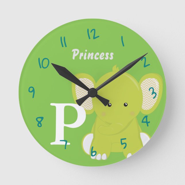 Personalised Baby Green Round Clock (Front)