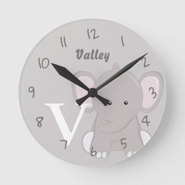 Personalised Baby grey  Round Clock (Front)