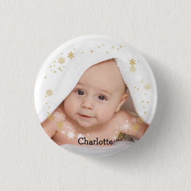 Personalised Baby in a Snowflake Frame 3 Cm Round Badge (Front)
