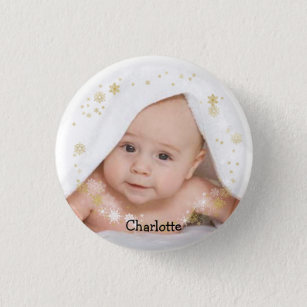 Personalised Baby in a Snowflake Frame 3 Cm Round Badge