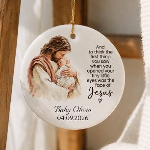 Personalised Baby Jesus First Christmas Religious Ceramic Ornament