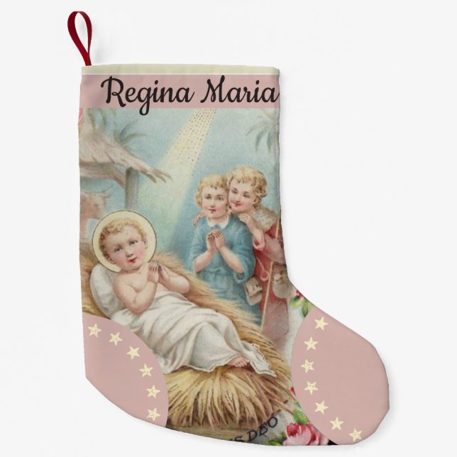 Personalised Baby Jesus in Manger Girls Small Christmas Stocking (Front)
