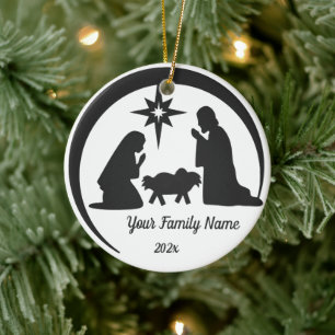 Personalised Baby Jesus Manger Christmas Holiday Ceramic Ornament