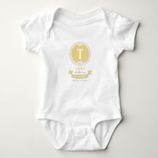 Personalised baby keepsakes monogram baby bodysuit (Front)