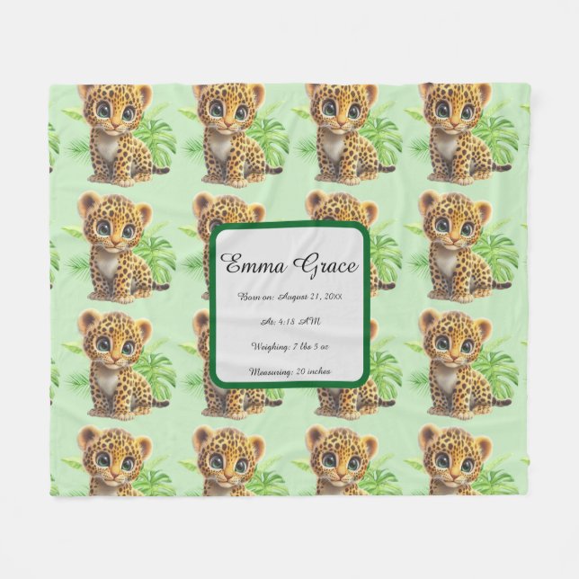 Personalised Baby Leopard Jungle Fleece Blanket (Front (Horizontal))