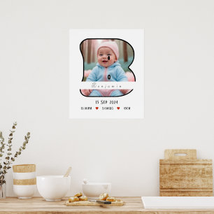 Personalised Baby Letter B With Border - Poster