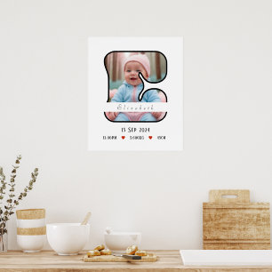 Personalised Baby Letter E With Border - Poster