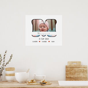 Personalised Baby Letter M With Border - Poster