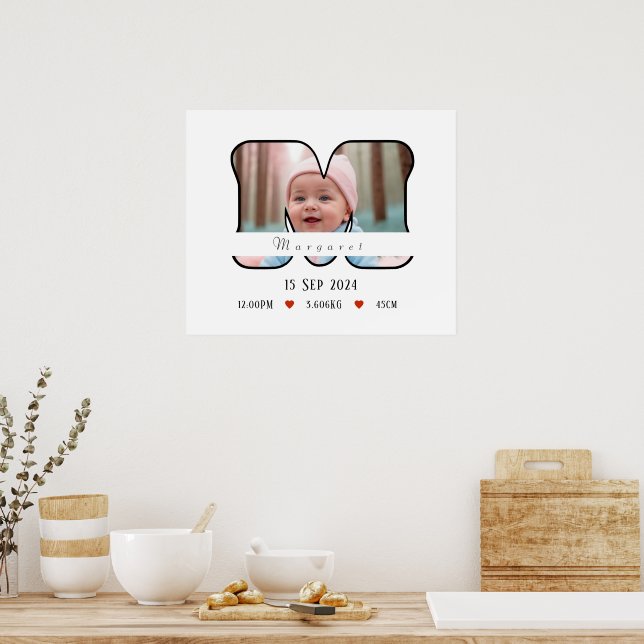 Personalised Baby Letter M With Border - Poster (Kitchen)