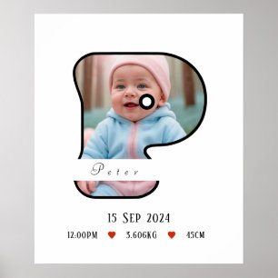 Personalised Baby Letter P With Border Poster