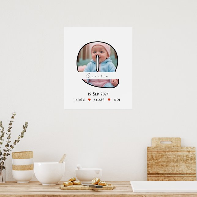 Personalised Baby Letter Q With Border Poster (Kitchen)
