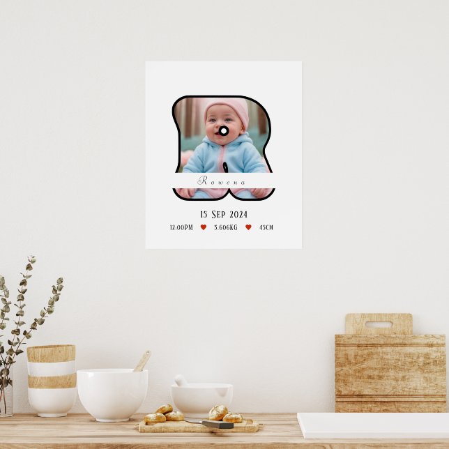 Personalised Baby Letter R With Border Poster (Kitchen)