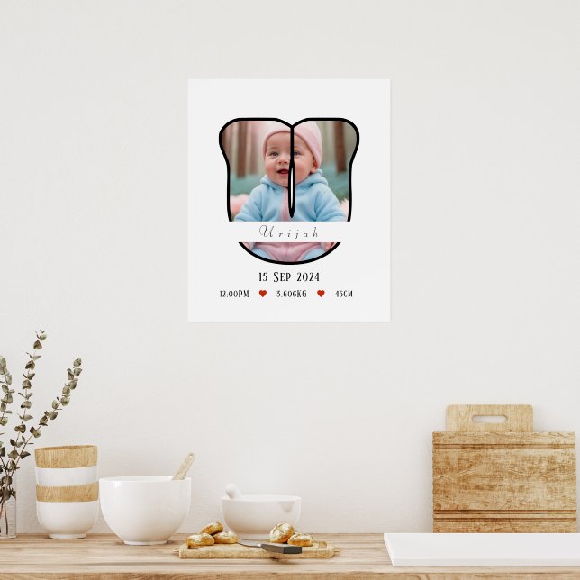 Personalised Baby Letter U With Border Poster (Kitchen)