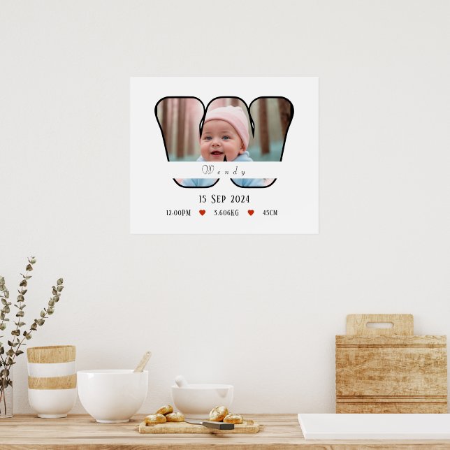 Personalised Baby Letter W With Border Poster (Kitchen)