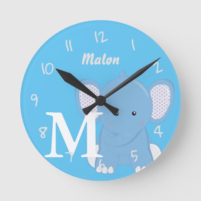 Personalised Baby Light Blue Round Clock (Front)