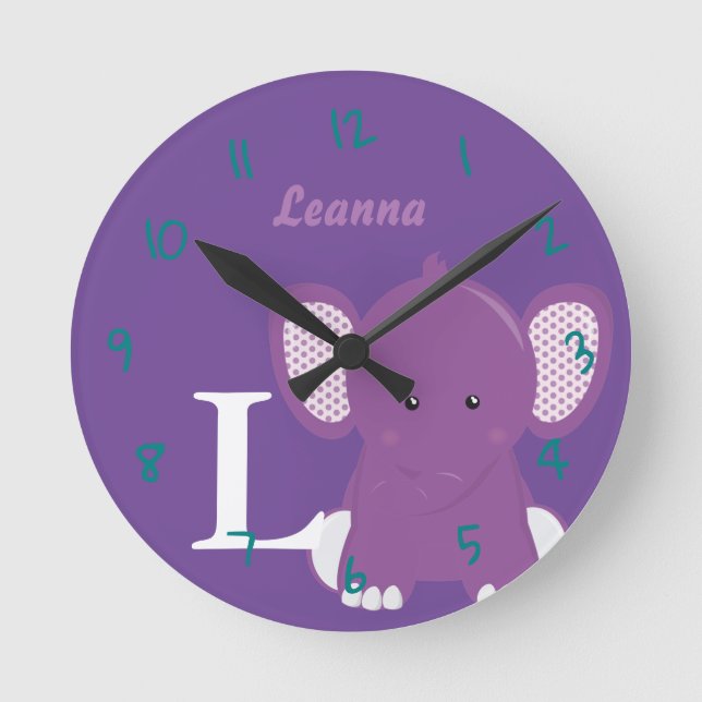 Personalised Baby Lilac Round Clock (Front)