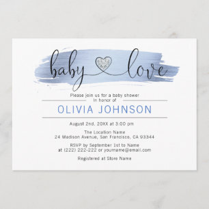Personalised Baby Love Blue White BOY Baby Shower Invitation