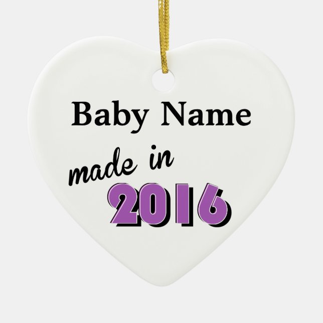 Personalised Baby Made In 2016 Purple Ceramic Ornament (Front)