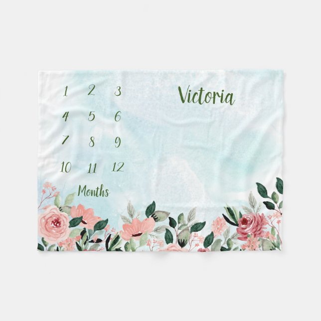 Personalised Baby Milestone Fleece Blanket (Front (Horizontal))