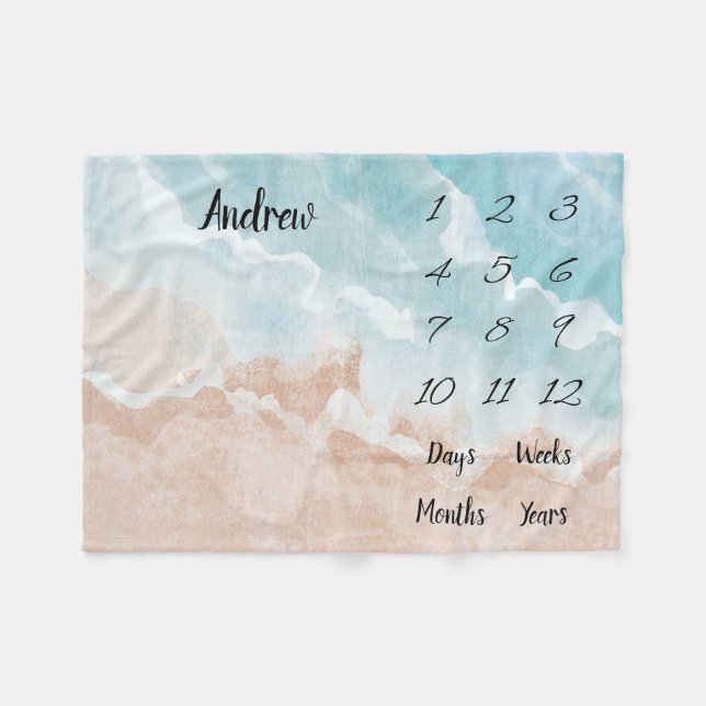 Personalised Baby Milestone Fleece Blanket (Front (Horizontal))
