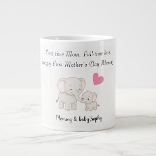 Personalised Baby & Mother Elephant with Heart -  Large Coffee Mug