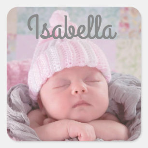 Personalised Baby Name and Photo Square Sticker