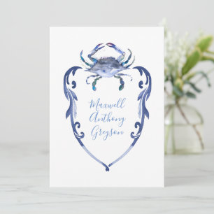Personalised Baby Name Card Blue Crab