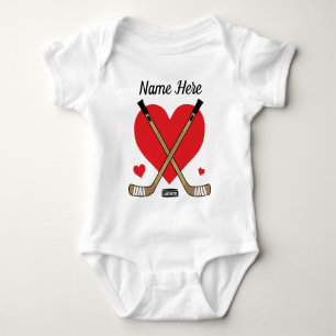 Personalised Baby Name Love Heart Hockey Sticks Bodysuit