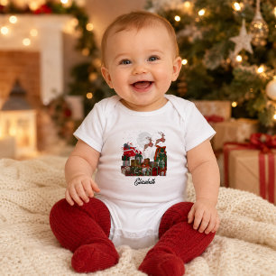 Personalised Baby Name Santa Sleigh Christmas Bodysuit
