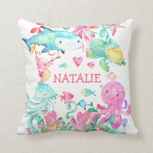 Personalised Baby Name Under the Sea Ocean Cute Cushion